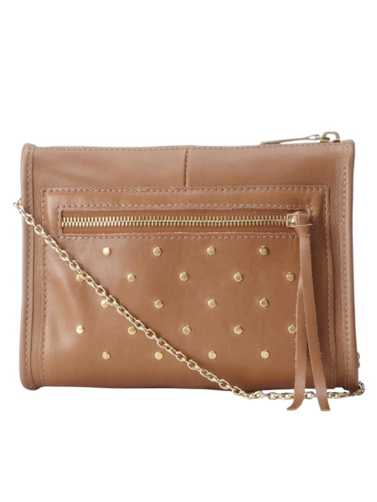 Lauren Merkin Mini Cece Studded Leather Crossbody Bag Purse Tan